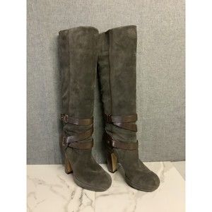 BCBG Max Asria Mandy Tall Chocolate Leather & Suede Boots - Size 7.5B